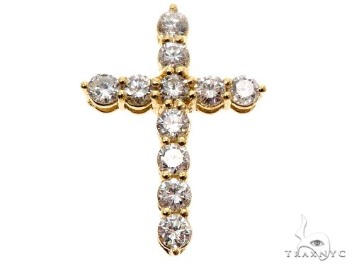 Diamond cross pendant in 18k yellow gold — front view showing diamond-set crossbar and polished yellow gold frame
