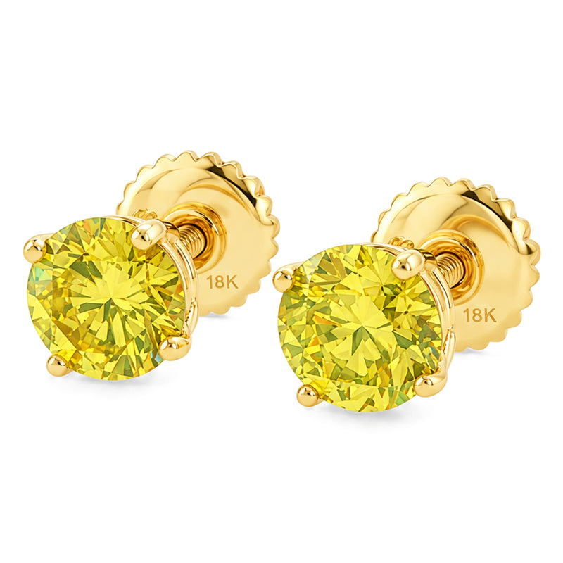 18K Gold Canary VS Studs, view 2