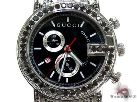 Fully Iced Black Diamond Gucci 101G Chrono YA101309 19208 – TraxNYC