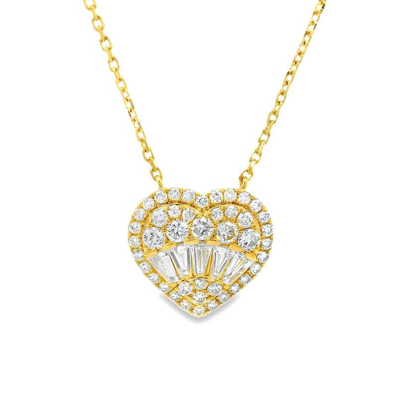18K Gold Heart Baguette Diamond Necklace 67914 - Image 1
