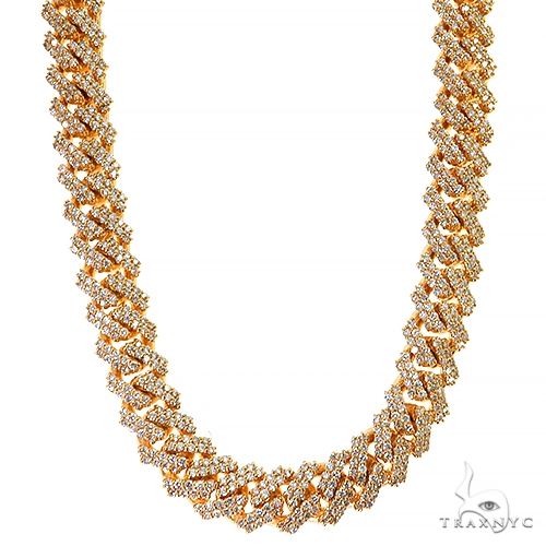 Yellow gold 2-row Miami Cuban chain with lab diamonds and iced links, 20.5 inches long