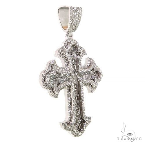 14K Gold 2 Row Emerald Cut Lab-Grown Diamond Cross Pendant, photo 2 of 6