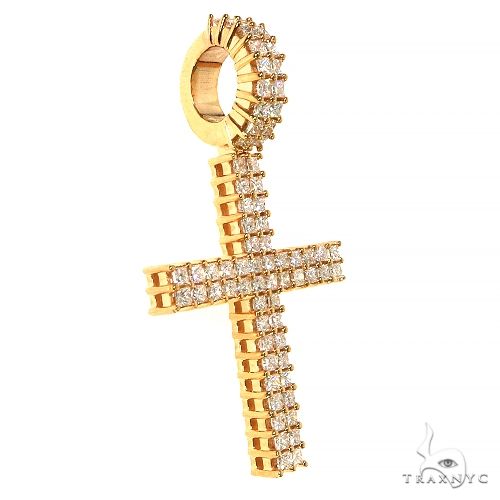 Yellow gold cross pendant with two rows of princess cut diamonds for men