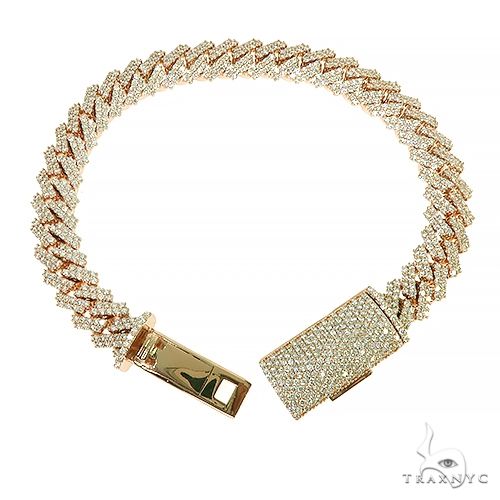 14K Gold 2 Row Prong Set Diamond Cuban Bracelet, photo 3 of 7
