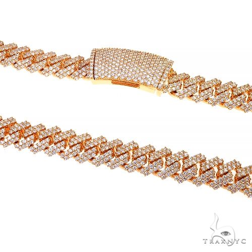 2 row prong set diamond Cuban link chain, front view showing double row of individually prong-set stones across each link