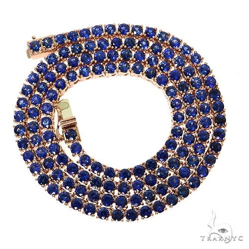 20 pointer blue sapphire tennis chain in rose gold setting with secure clasp