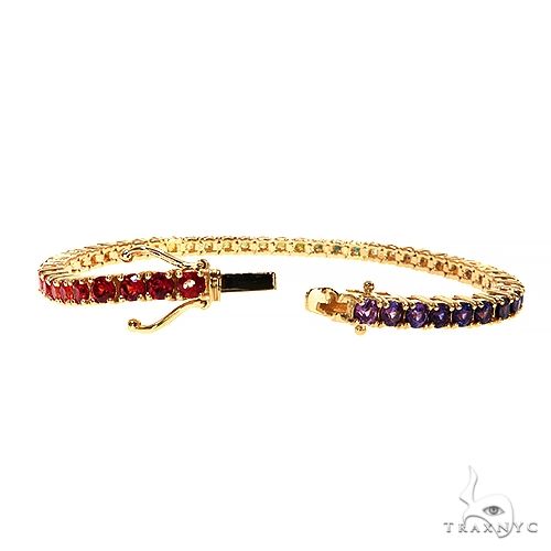 14K Gold 15 Pointer Rainbow Sapphire Tennis Bracelet, photo 2 of 6
