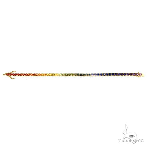 14K Gold 15 Pointer Rainbow Sapphire Tennis Bracelet, photo 4 of 6