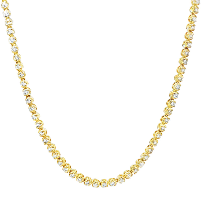 10K gold tennis necklace, continuous natural round diamonds, buttercup settings