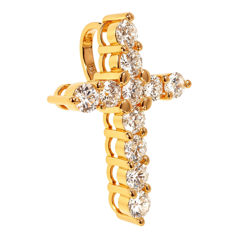 Yellow gold cross pendant with 20 round sparkling lab diamonds