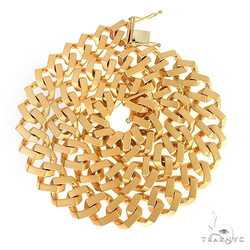 22k Yellow Gold Matte Finish Solid Square Curb Chain 22 Inches 15.3mm 66639 - Image 3