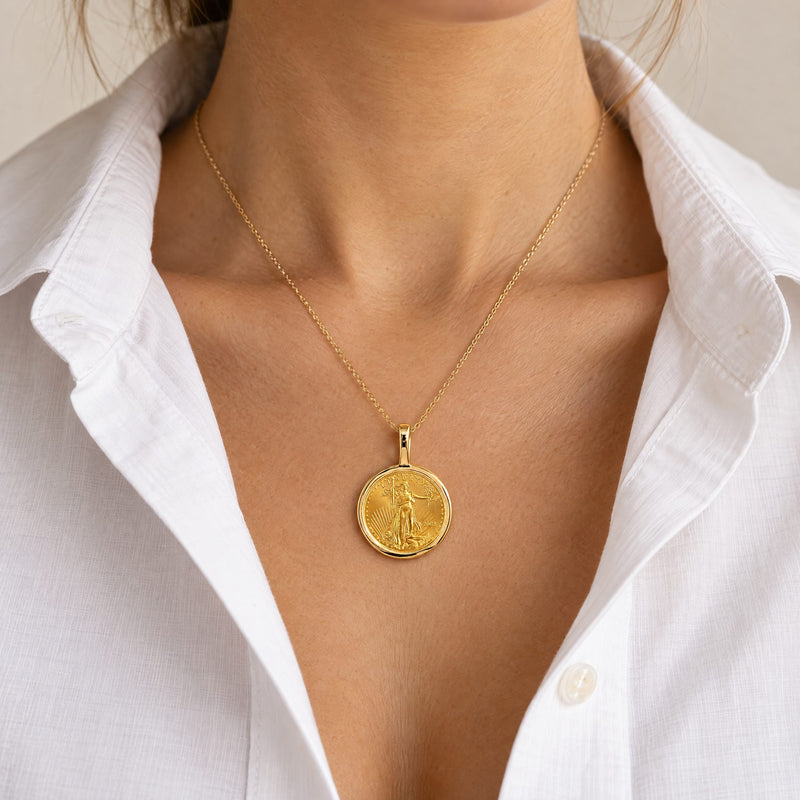 24K Gold Lady Liberty Coin 1/10 oz Sleek Frame Pendant 71923 - TRAX10