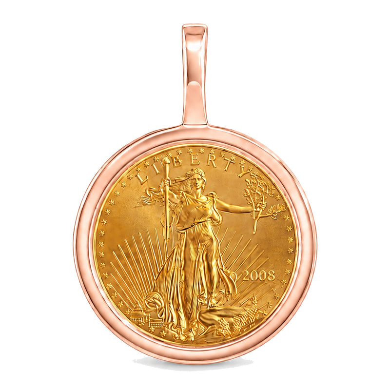 24K Gold Lady Liberty Coin 1/10 oz Sleek Frame Pendant 71923 - TRAX2