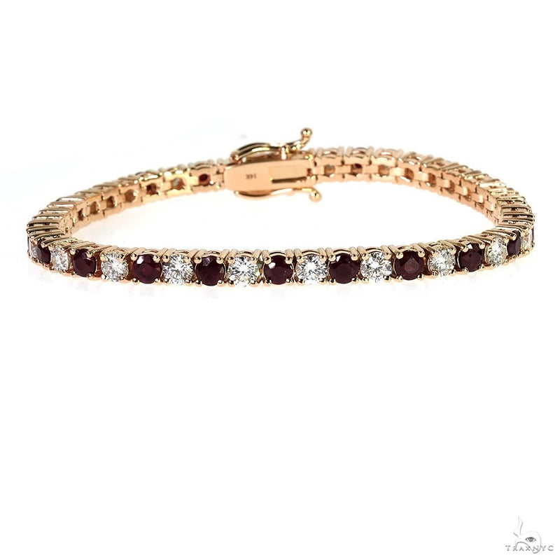 Rose gold tennis bracelet with alternating round rubies and white gemstones