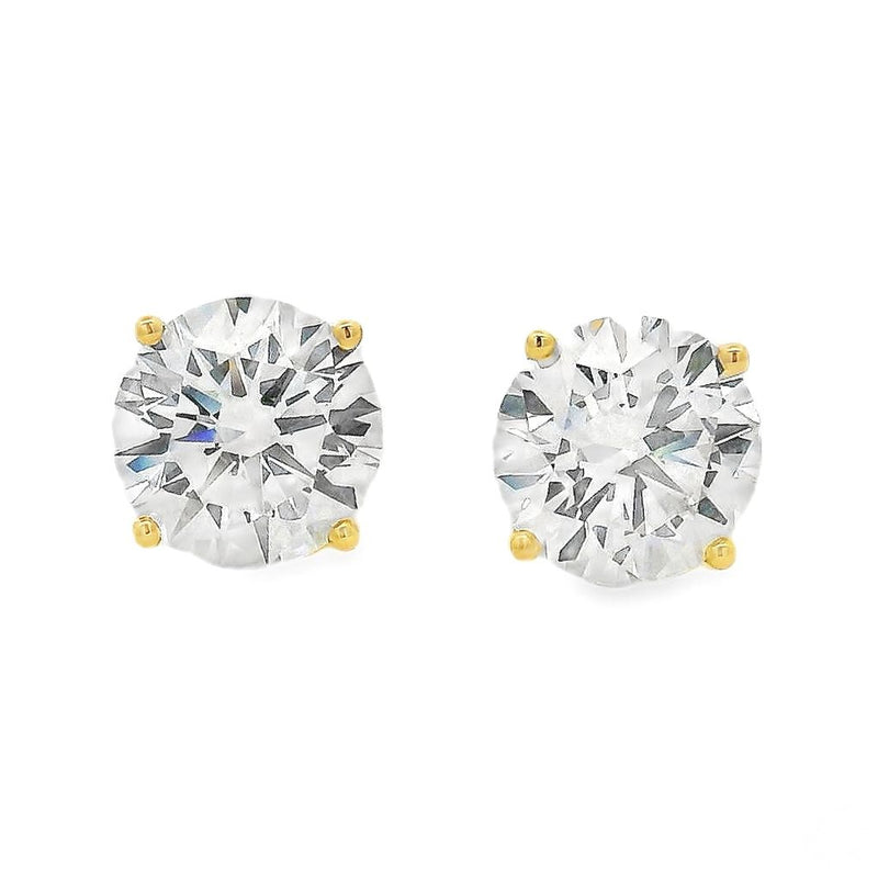 Round 3-carat lab diamond stud earrings with yellow gold prong setting