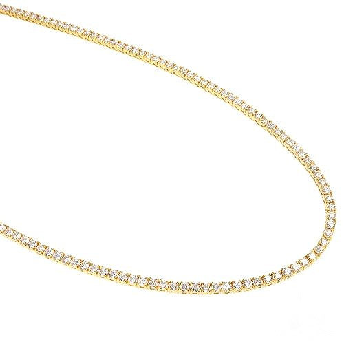 22-inch yellow gold diamond tennis chain with small round diamonds and 2.7mm links