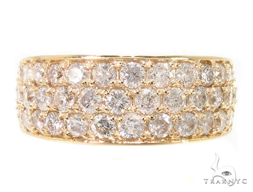 Yellow gold men's ring with three rows of round-cut diamonds