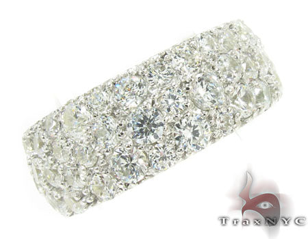 White gold men's ring with three pave-set rows of round brilliant diamonds