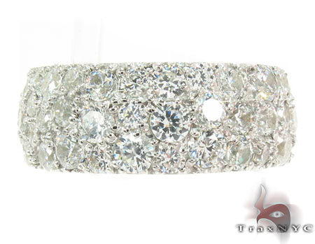 White gold three-row pave diamond men's ring with round brilliant diamonds