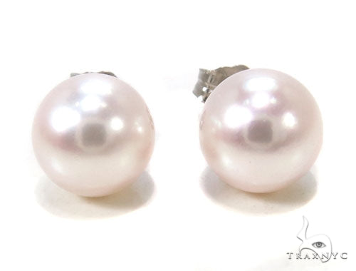 14K gold stud earrings with round white pearls, elegant and classic women's jewelry