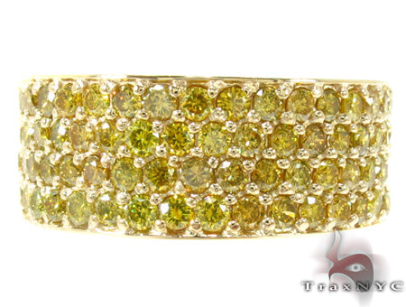 Yellow gold diamond band with four rows of canary yellow diamonds, men's ring style