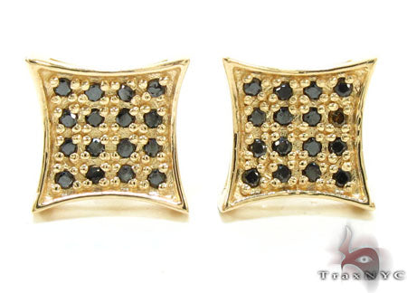 Square yellow gold earrings with four rows of round black diamonds, men’s style