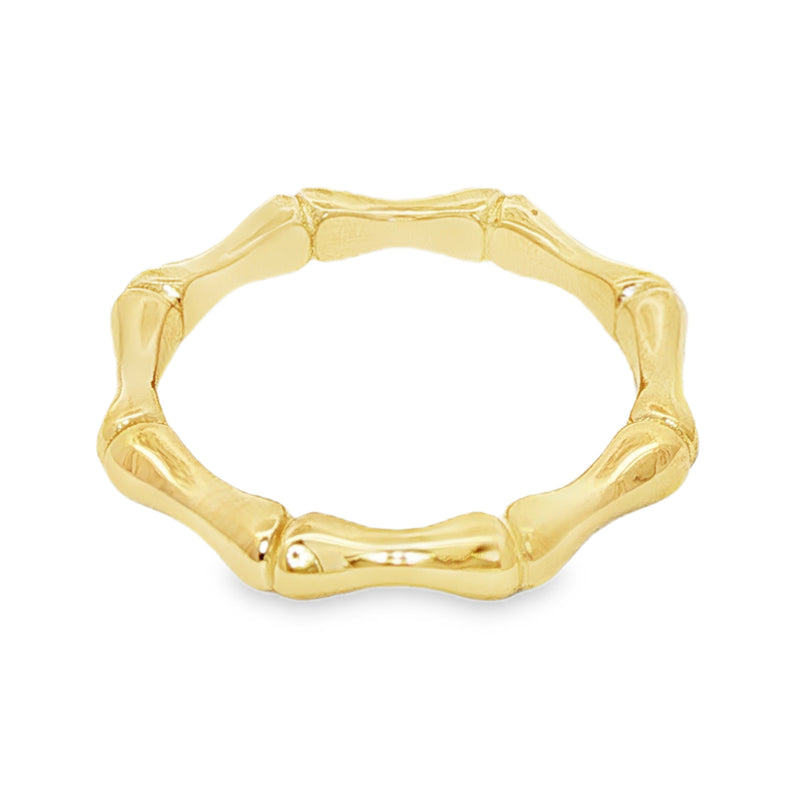 14k gold bamboo ring with sculpted links – yellow gold, front view