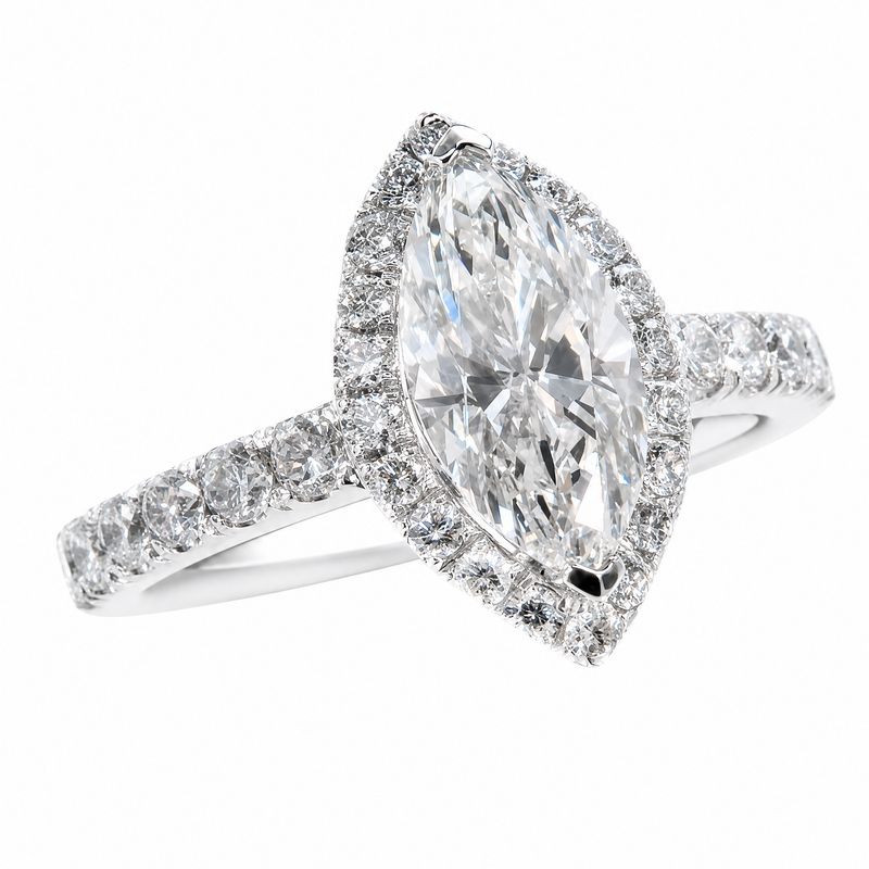 Marquise Halo Diamond Engagement Ring, view 6