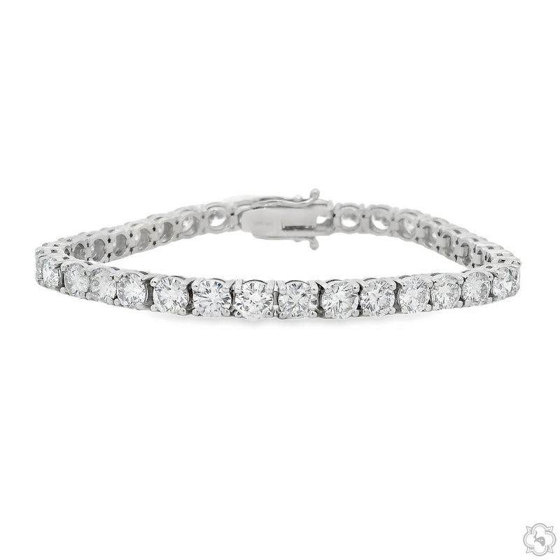 Lab diamond tennis bracelet in polished white metal – front-facing view of full row of round-cut stones