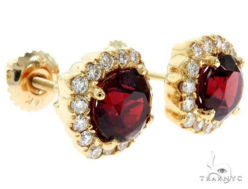 14KY Red Garnet Cluster Stud Earrings, photo 2 of 6