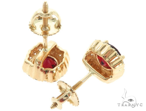 14KY Red Garnet Cluster Stud Earrings, photo 4 of 6