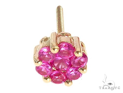 14K Yellow Gold Pink Corundum Flower Stud Earrings, photo 4 of 6
