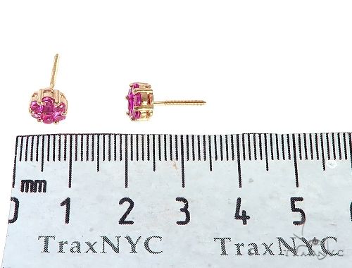 14K Yellow Gold Pink Corundum Flower Stud Earrings, photo 6 of 6