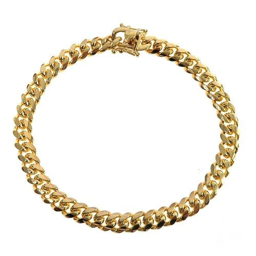 solid 14k yellow gold Miami Cuban link bracelet, 7mm wide, 8.5 inches, flat profile view