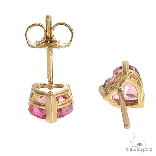 14K Gold Heart Shape Pink Tourmaline Earrings, photo 3 of 3