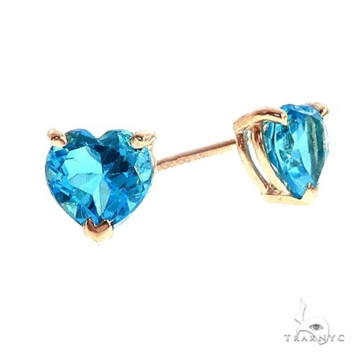 14K Gold Heart Shape Swiss Blue Topaz Earrings, photo 2 of 3