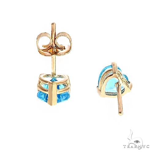 14K Gold Heart Shape Swiss Blue Topaz Earrings, photo 3 of 3