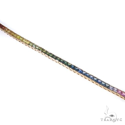 14K Gold Rainbow Sapphire Princess Cut Bracelet 66760 - Image 5