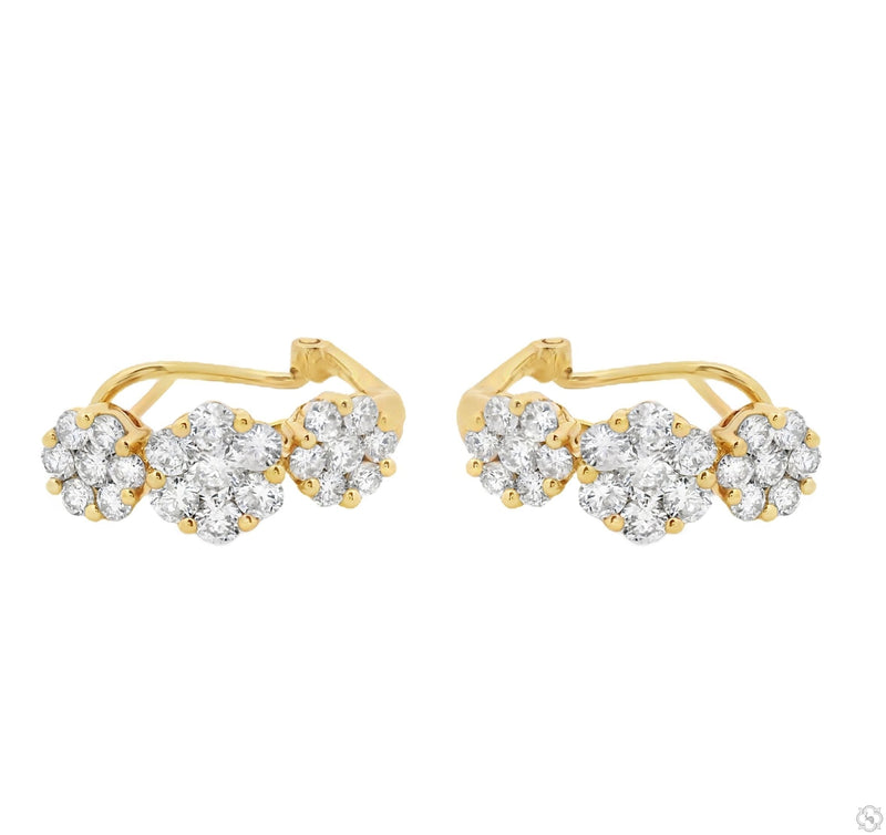 18K Gold Flower Diamond Hoop Earrings 67299 - Image 5