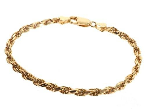 10K yellow gold semi-solid rope bracelet, 8 inches, 4.7mm width — close-up showing twisted link detail