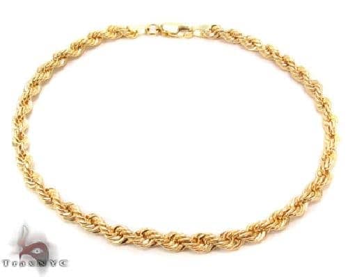 14k yellow gold solid diamond cut rope bracelet, 3.5mm width, 8 inches, angled to show faceted link detail