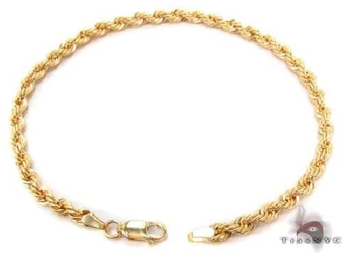 14k yellow gold diamond cut rope bracelet, 3.5mm thickness, 8 inches length