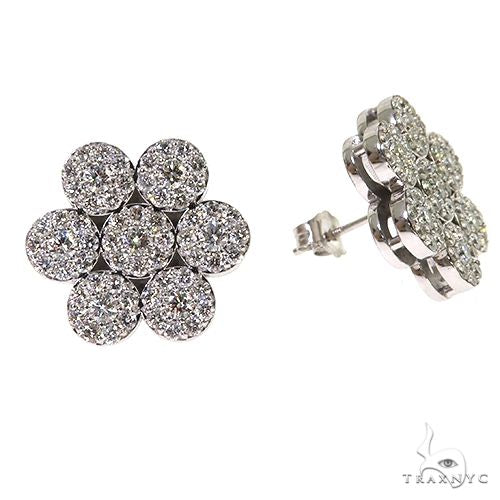 14K white gold flower cluster earrings with sparkling round diamonds
