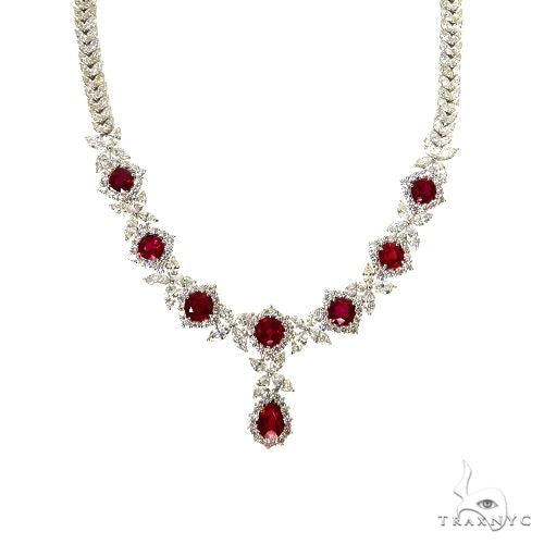 18K Gold Diamond Burma Pigeon Blood Ruby Dubai Necklace 67692 - Image 4