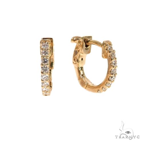 14K yellow gold hoop earrings with round sparkling diamonds set in front-facing row