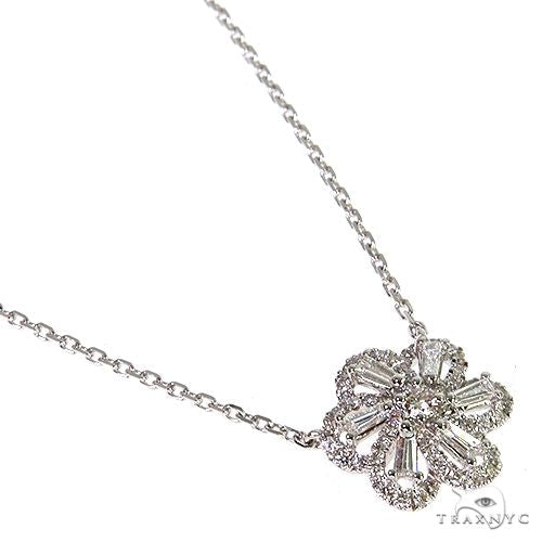 18K Gold Baguette Diamond Flower Necklace 67921 - Image 2