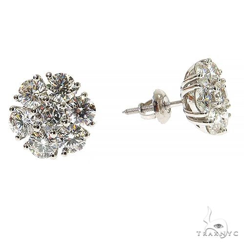 White gold flower cluster diamond stud earrings with brilliant round diamonds