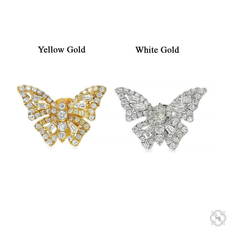 18K Gold Baguette Diamond Butterfly Earrings 68513 - Image 4