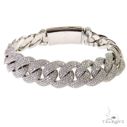 Men's 15mm Miami Cuban pavé diamond bracelet, yellow gold, full-face diamond set links, top-down view