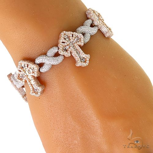 Baguette Diamond Fleur De Lis Cross Bracelet 69703 - Image 5